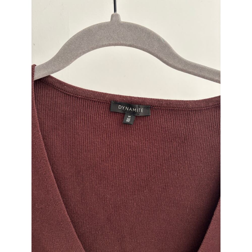 Dynamite Women’s Burgundy V Neck Knit Sweater Medium Oversized Soft Pullover - Picture 10 of 13